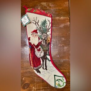 100% Needlepoint Handmade Santa and Reindeer Christmas Stocking